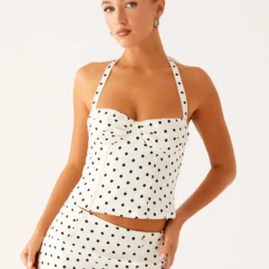 Brianna Top - White Polka Dot