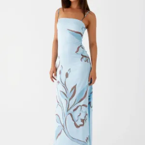 Aster Bloom Maxi Dress - Blue Floral Print