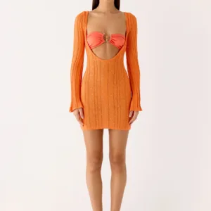 Estrella Long Sleeve Knit Mini Dress - Orange