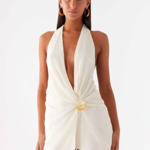 Eleanora Plunging Neck Mini Dress - Ivory