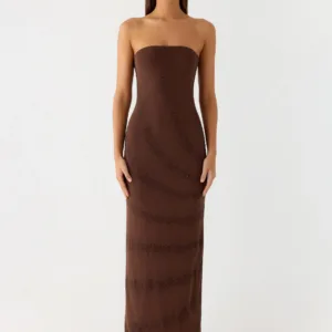 Belisse Long Mesh Dress with Beads - Chocolate Color