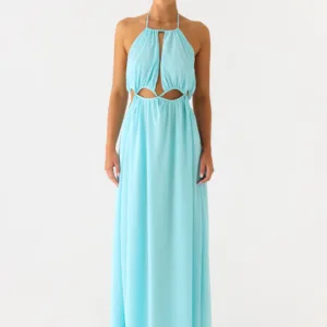 Ardenzelle Long Chiffon Halterneck Dress - Turquoise.