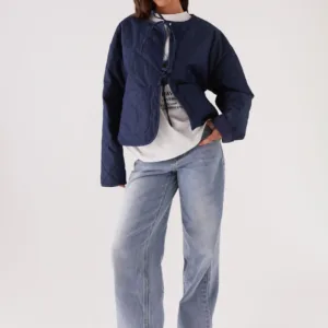 Faded quilted jacket for fall - vintage blue shade.