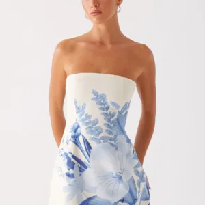 Denby Strapless Mini Dress - Blue Floral Print