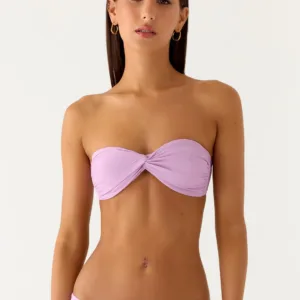 The Delta Bandeau bikini top is lavender.