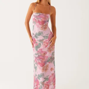 Peggy Maxi Dress - Pink Floral Print