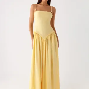 Aura Long Linen Dress - Lemon
