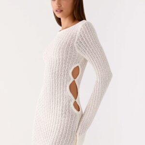 Zenzi Long Sleeve Crochet Mini Dress - White