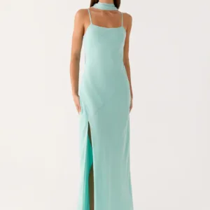 Eternelle Long Dress with Square Neckline - Turquoise.