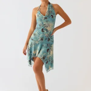 Bad Alive Halter Mini Dress - Aqua Blur