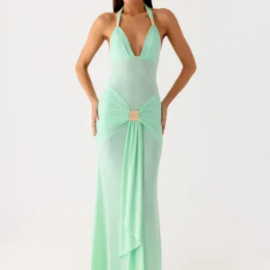 Miyah Halter Hardware Maxi Dress - Mint Blue