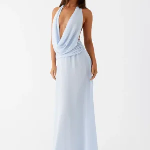 Long chiffon dress Elysia - soft blue.