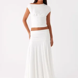 Liana Gathered Maxi Skirt - White