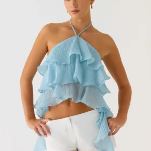 Inna Frill Halter Top - Turquoise