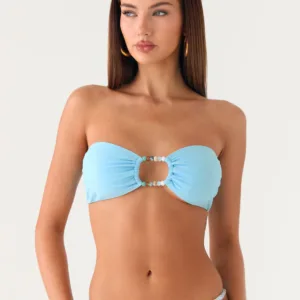Coastal Breeze Strapless Beaded Swimsuit Top - Turquoise.
