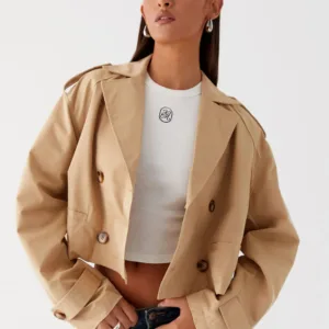 Teddie Cropped Trench Coat - Camel