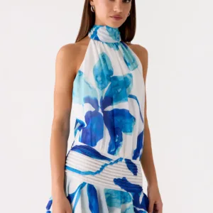 Willow Chiffon Mini Dress - Cerulean Bloom