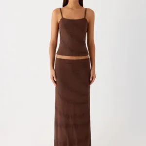 Sweet Sky Beaded Long Skirt - Chocolate Color
