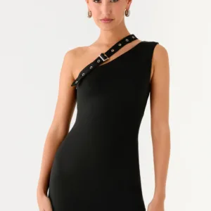 Off The Grid Perforated Mini Dress - Black