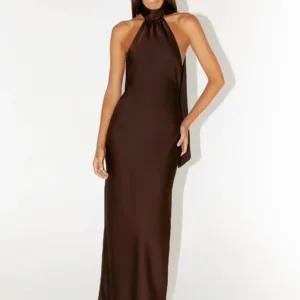 Keena Maxi Dress with Scarf - Chocolate