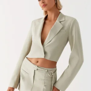 Olea Cropped Blazer with Open Back - Sage