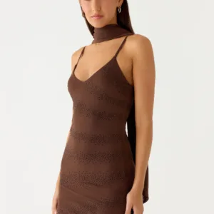 Paloma Days Mini Dress with Beaded Scarf - Chocolate