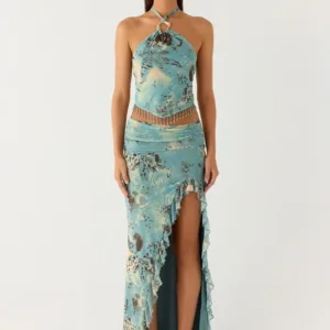 Lloyd Long Skirt - Aqua Blur