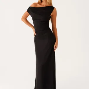 Satin Maxi Dress "Heart of Glass" - Black