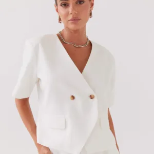 Hacienda Linen Short Sleeve Blazer - White