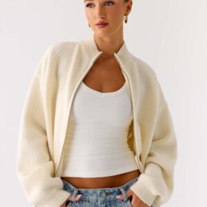 Davy Zip-Up Knit Jacket - Ivory