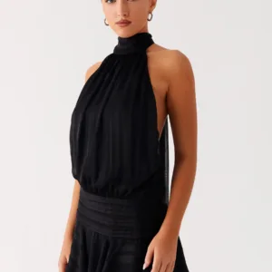 "Willow" Chiffon Mini Dress - Black