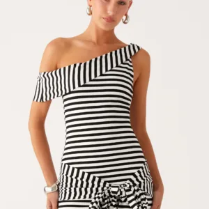 All-Day Mini Dress - Black and White Stripes