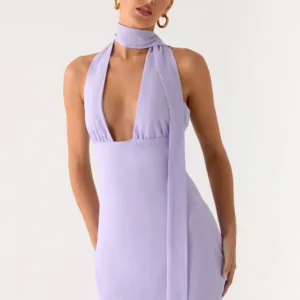 Melisande mini dress with scarf collar - lavender.