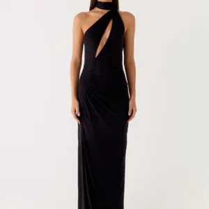 Velvet Maxi Dress with Vacation Scarf - Black
