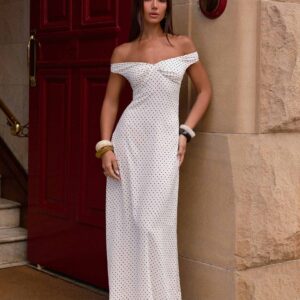 Melany Maxi Dress - White Polka Dot