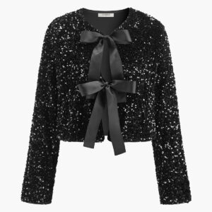 Velvet blazer with sequins and bow