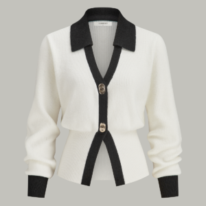 Wool blend cardigan with contrast trim and buttons
