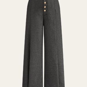 High-waisted trousers with front button fastening and wide legs