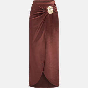 Satin midi skirt with metallic details and slit