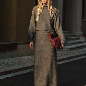 Set of a knitted sweater and a long wool blend skirt