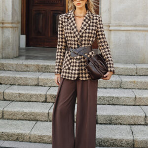 Belted houndstooth blazer