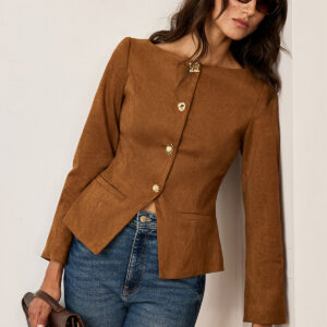 Fitted jacket with metal buttons and suede effect