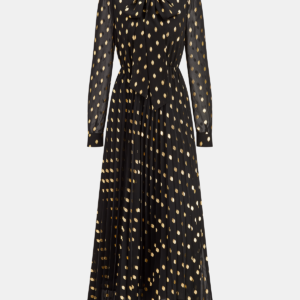 Long A-line maxi dress with cap sleeves and foil dot print