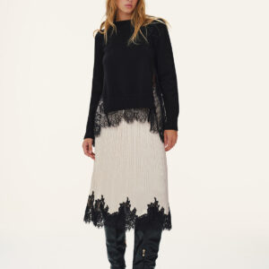 Pleated midi skirt with lace trim