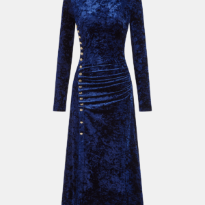 Velvet maxi dress with metal buttons and gathers