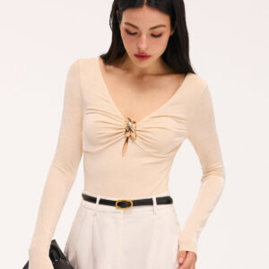 Long sleeve bodysuit with metallic details and cutouts