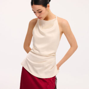 Satin halter top with braided back