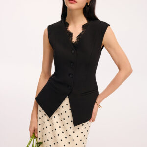 Sleeveless vest with lace trim