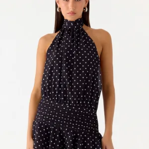 Willow Chiffon Mini Dress - Black Polka Dot