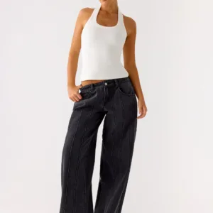 Johnny Low Rise Wide Leg Jeans - Charcoal